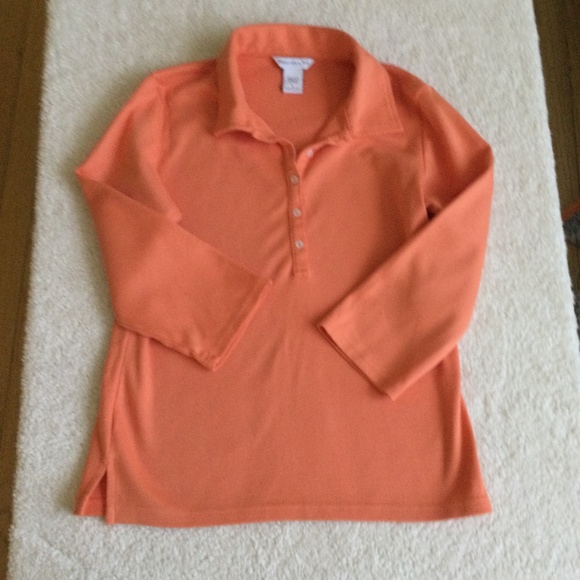 Vintage Abercrombie Polo 3/4 Sleeve Orange - Sz Large - Picture 3 of 8